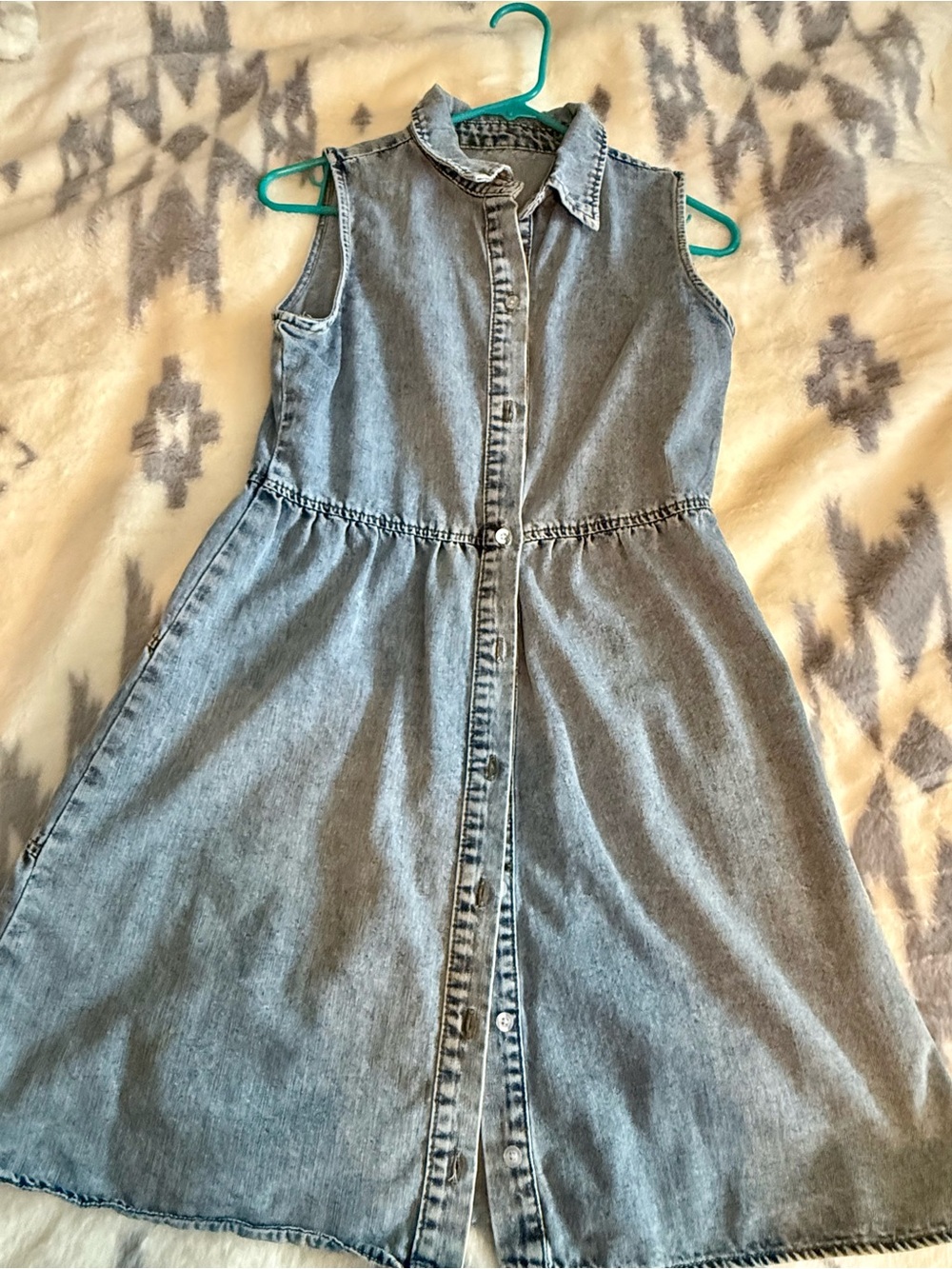 Sleeveless Light Denim Button-Front Dress - Light Blue